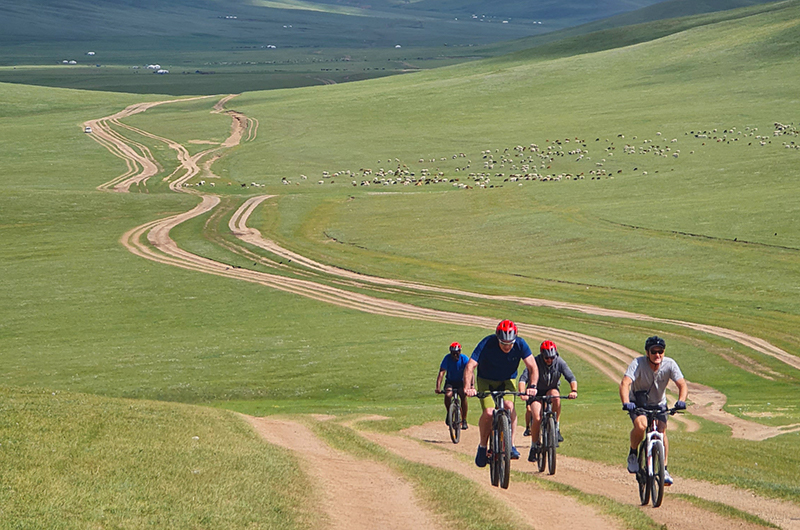 Cycling in Mongolian mountains